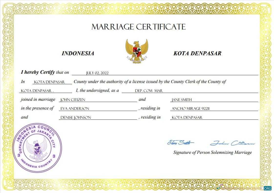 Download Indonesia marriage certificate Word and PDF template Photoshop template